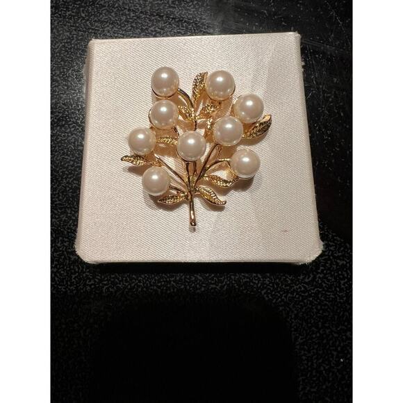 Marvella Vintage Tree Of Life Gold Faux Pearl Brooch Signed - Picture 3 of 6